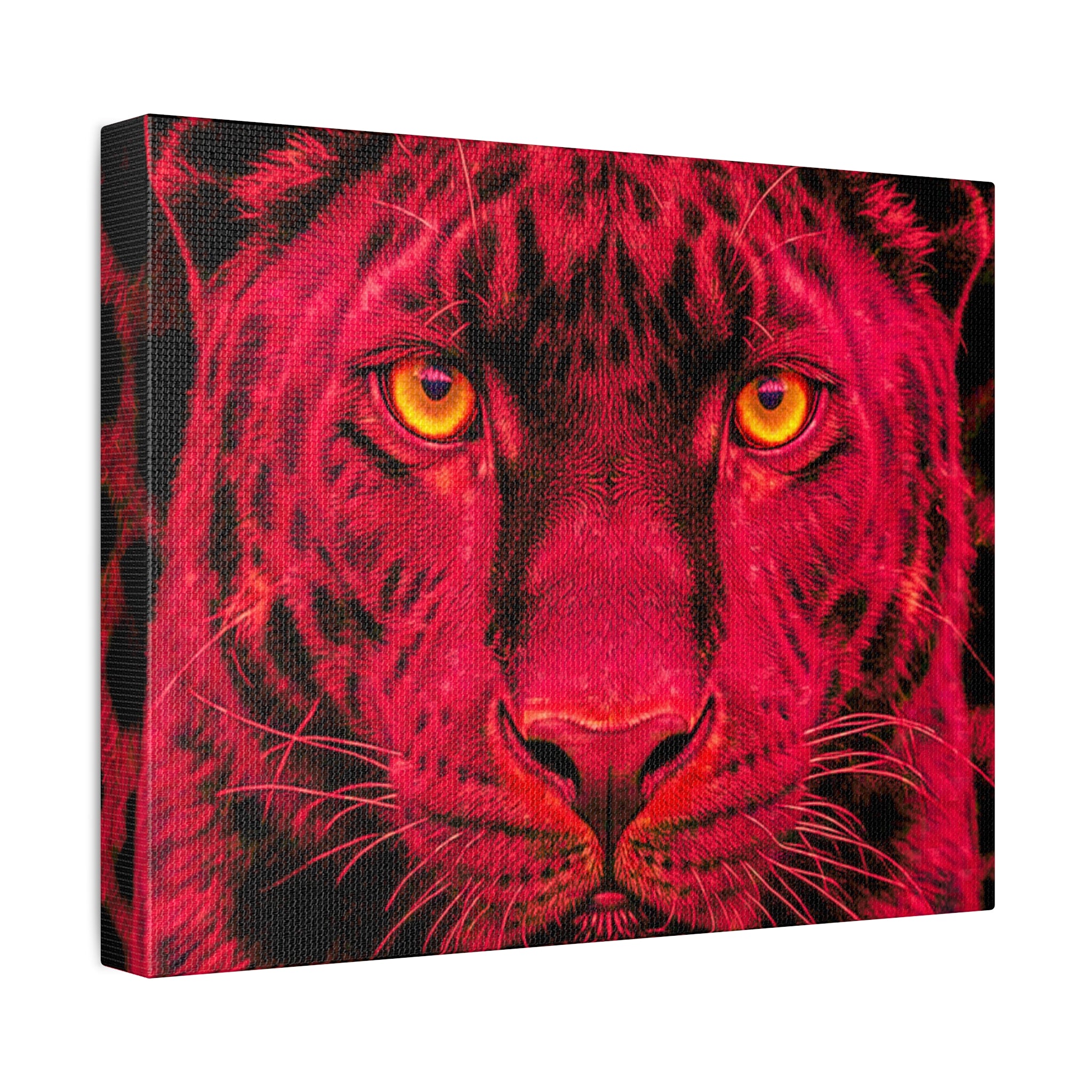 Red Panther Canvas Wall Art — Bold Neon Portrait Stretched Canvas