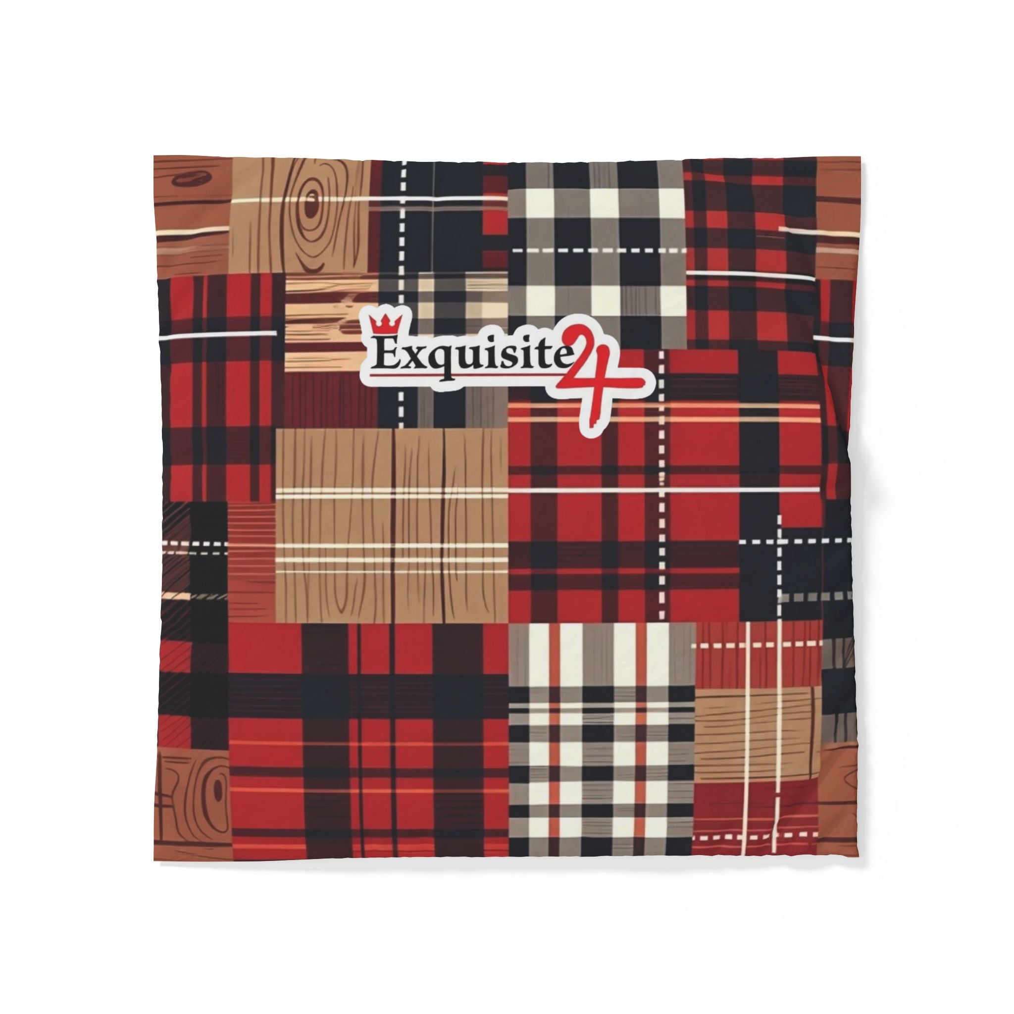 Plaid Patchwork Cotton Duvet Cover — Red Check Rustic Cabin Bedding