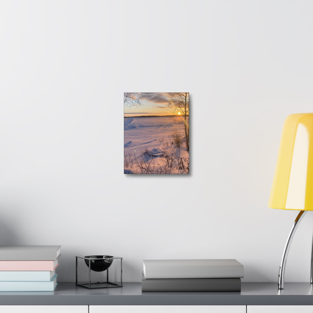 Sunset over Frozen Lake Stretched Canvas Wall Art