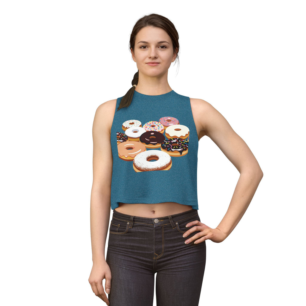 Donut Pattern Women's Crop Top — Colorful Sprinkle Donuts Graphic Tank