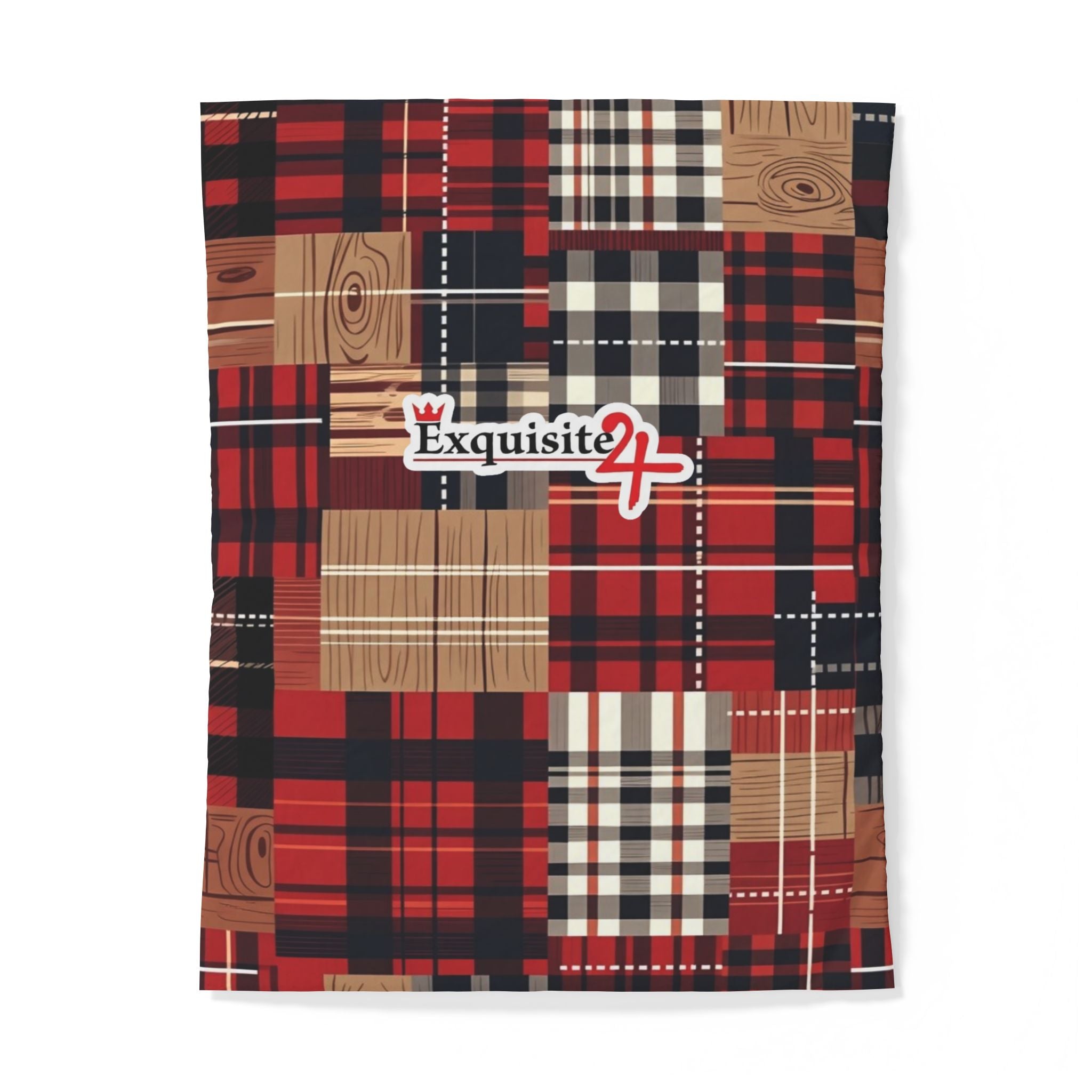 Plaid Patchwork Cotton Duvet Cover — Red Check Rustic Cabin Bedding
