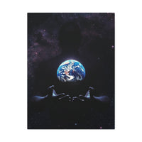 Galaxy Hands Stretched Canvas – Earth in Palm Wall Art