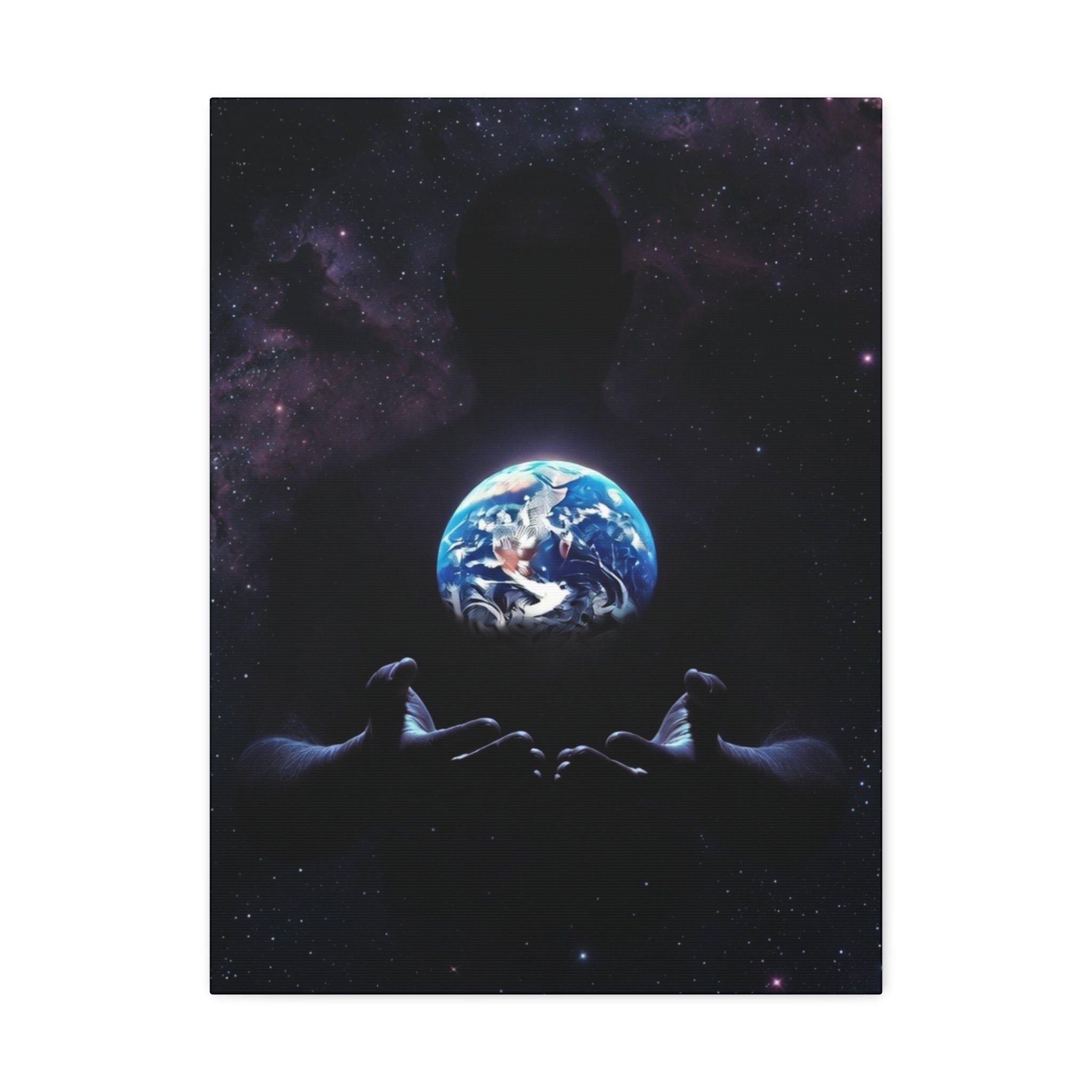 Galaxy Hands Stretched Canvas – Earth in Palm Wall Art