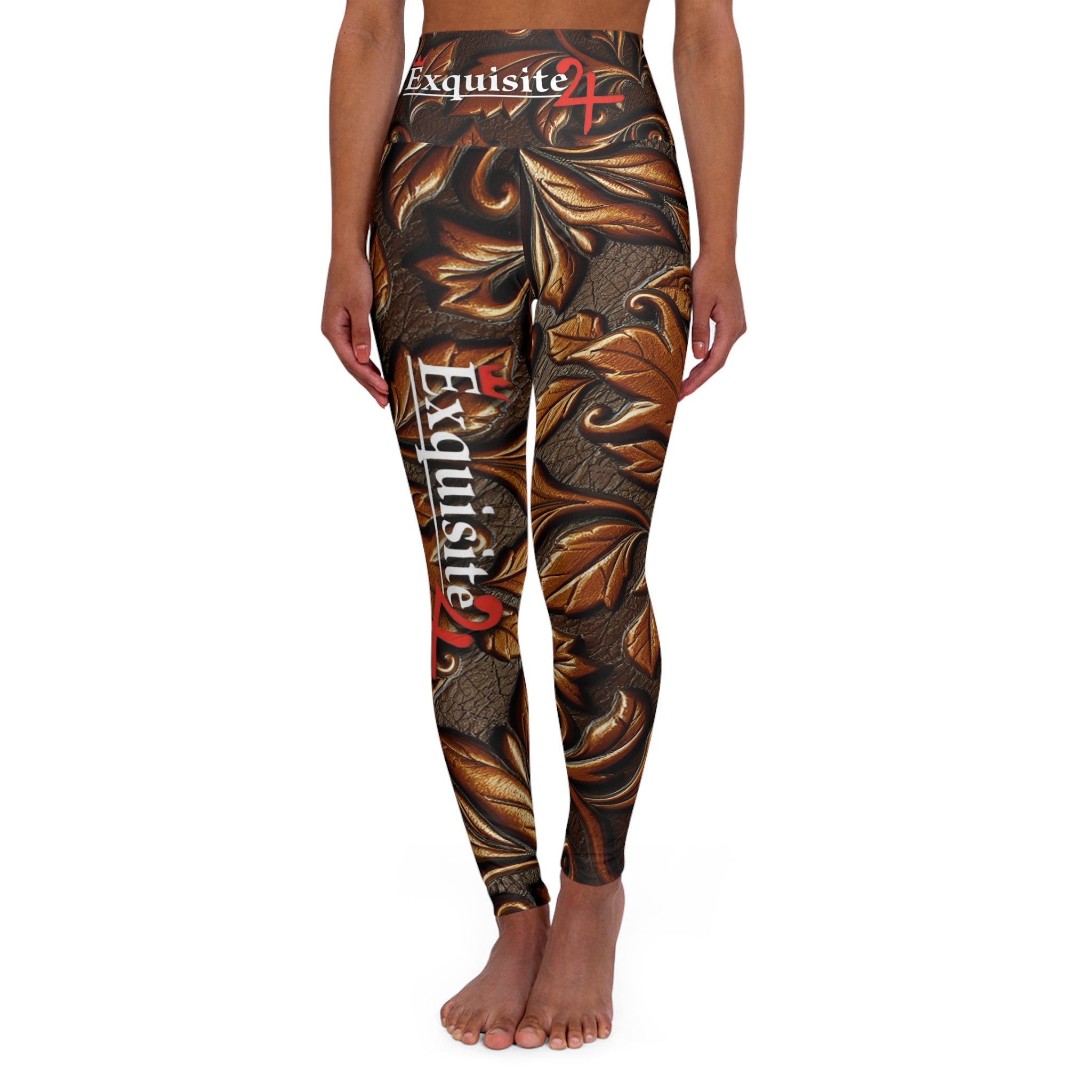 Exquisite 24 High-Waist Yoga Leggings — Ornate Baroque Pattern