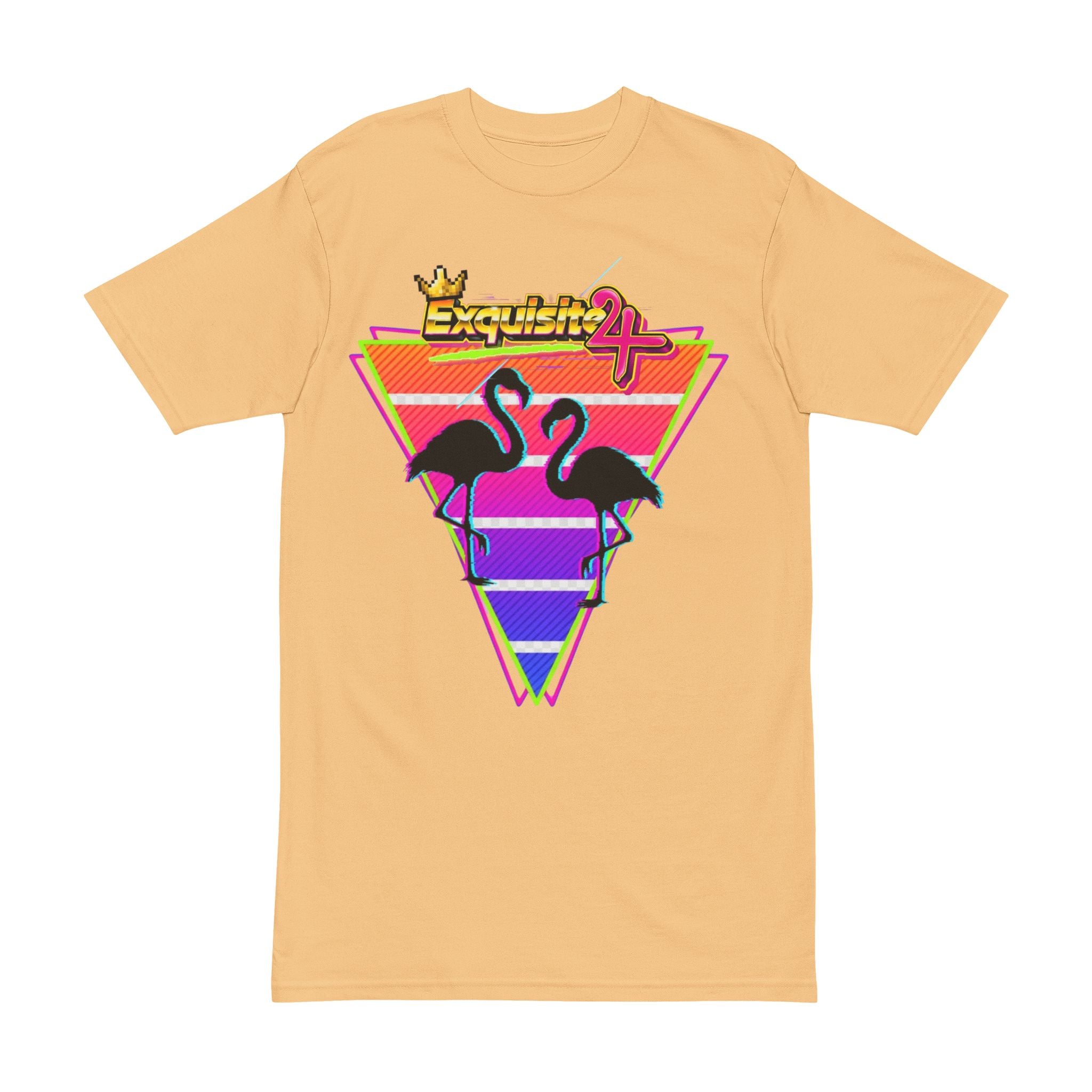 Retro Flamingo Triangle Tee — 'Exquisite 24' 80s Sunset Graphic Shirt