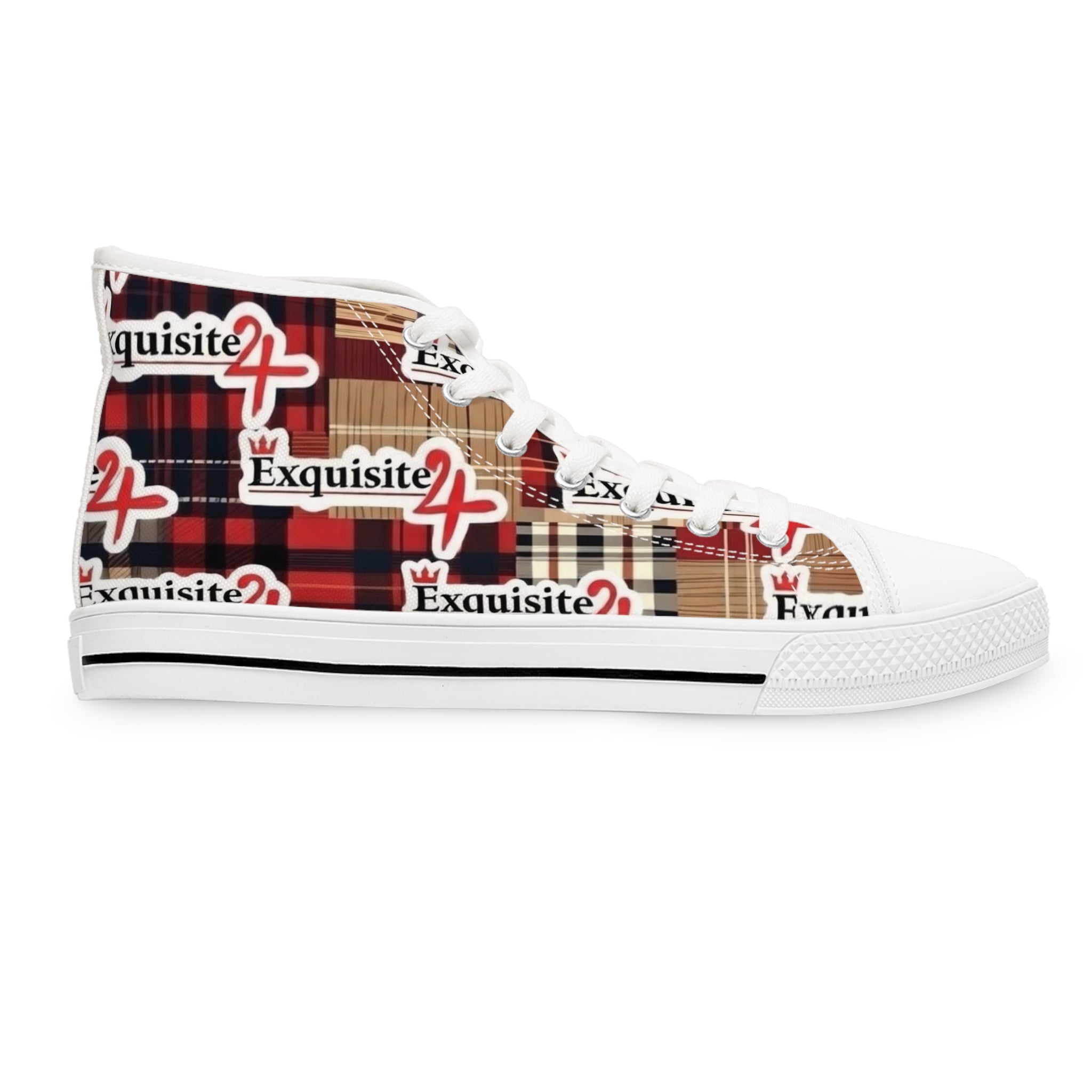 Plaid 'Exquisite 24’ High Top Sneakers — Women's Casual Retro Streetwear