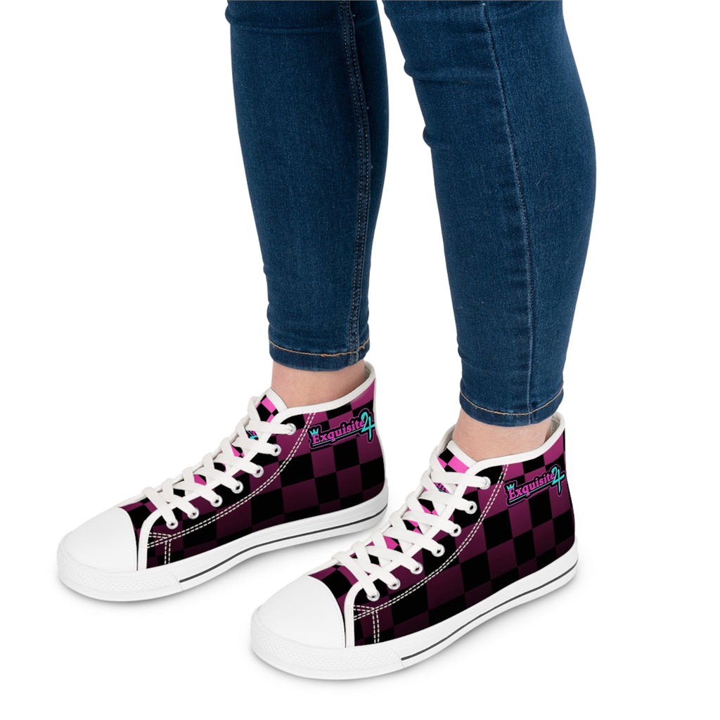 Women's Pink & Black Checkerboard High Top Sneakers