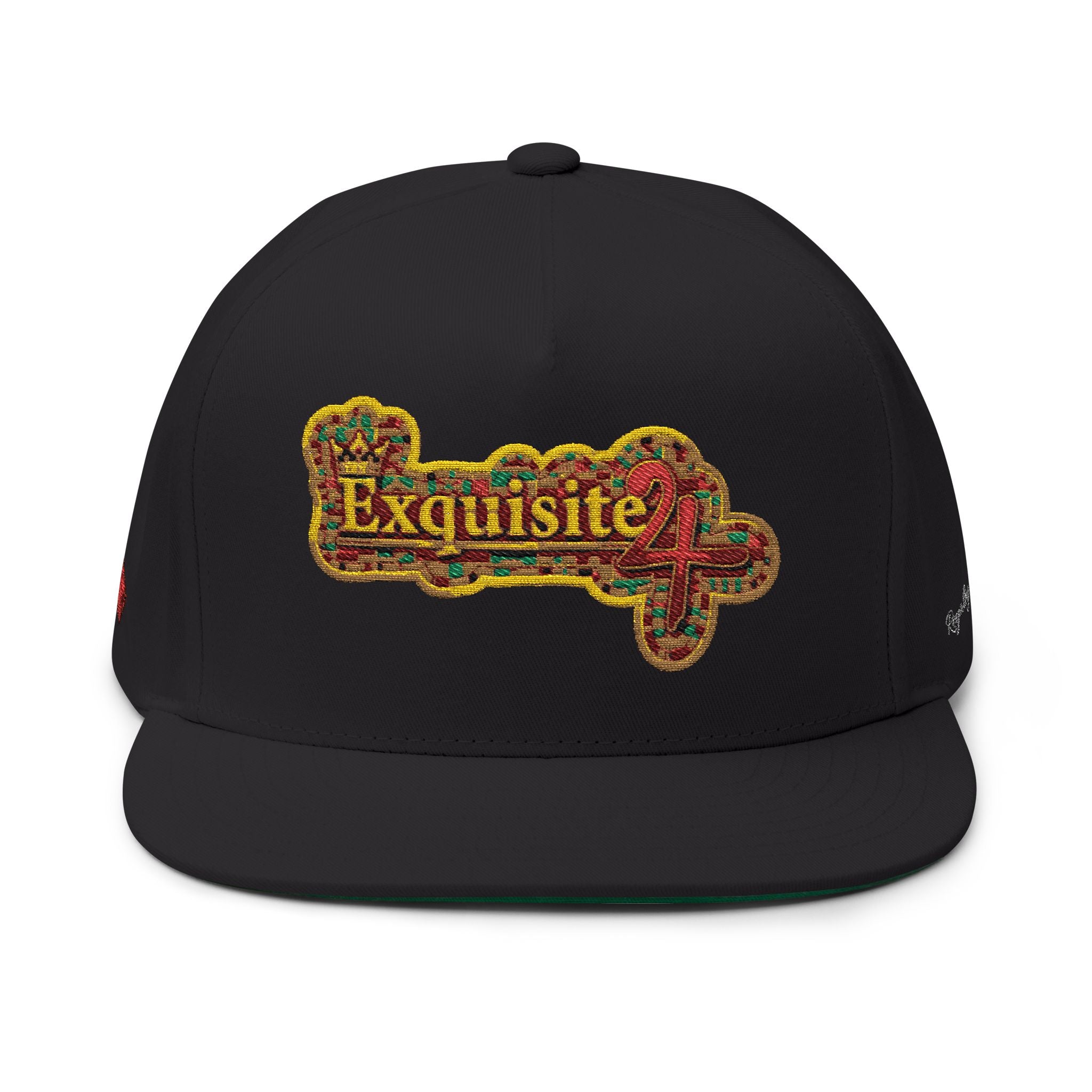 Embroidered 'Exquisite 24' Flat Bill Cap — Kente-Inspired Patch Snapback