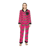 Hot Pink Satin Pajama Set – All-Over ‘ Exquisite 24’ Script Lounge Sleepwear