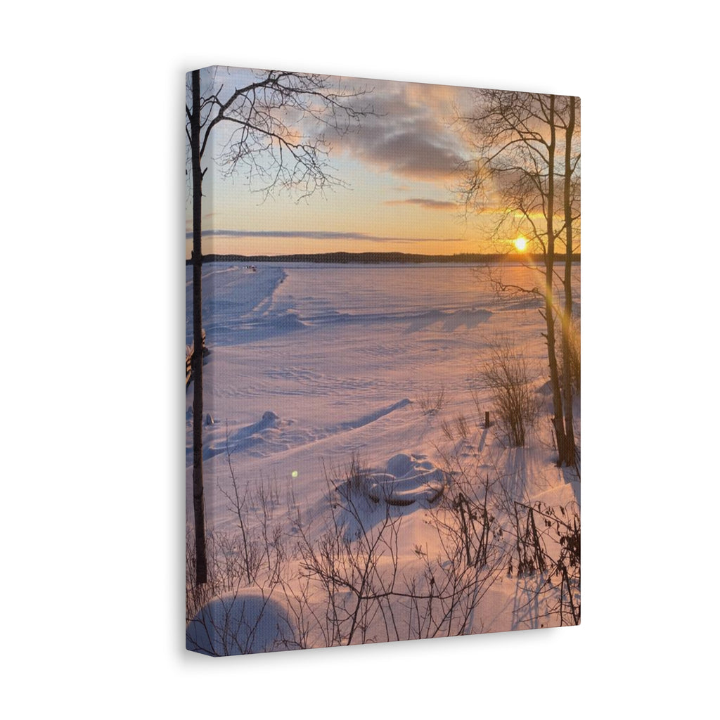 Sunset over Frozen Lake Stretched Canvas Wall Art