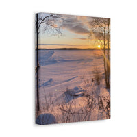 Sunset over Frozen Lake Stretched Canvas Wall Art