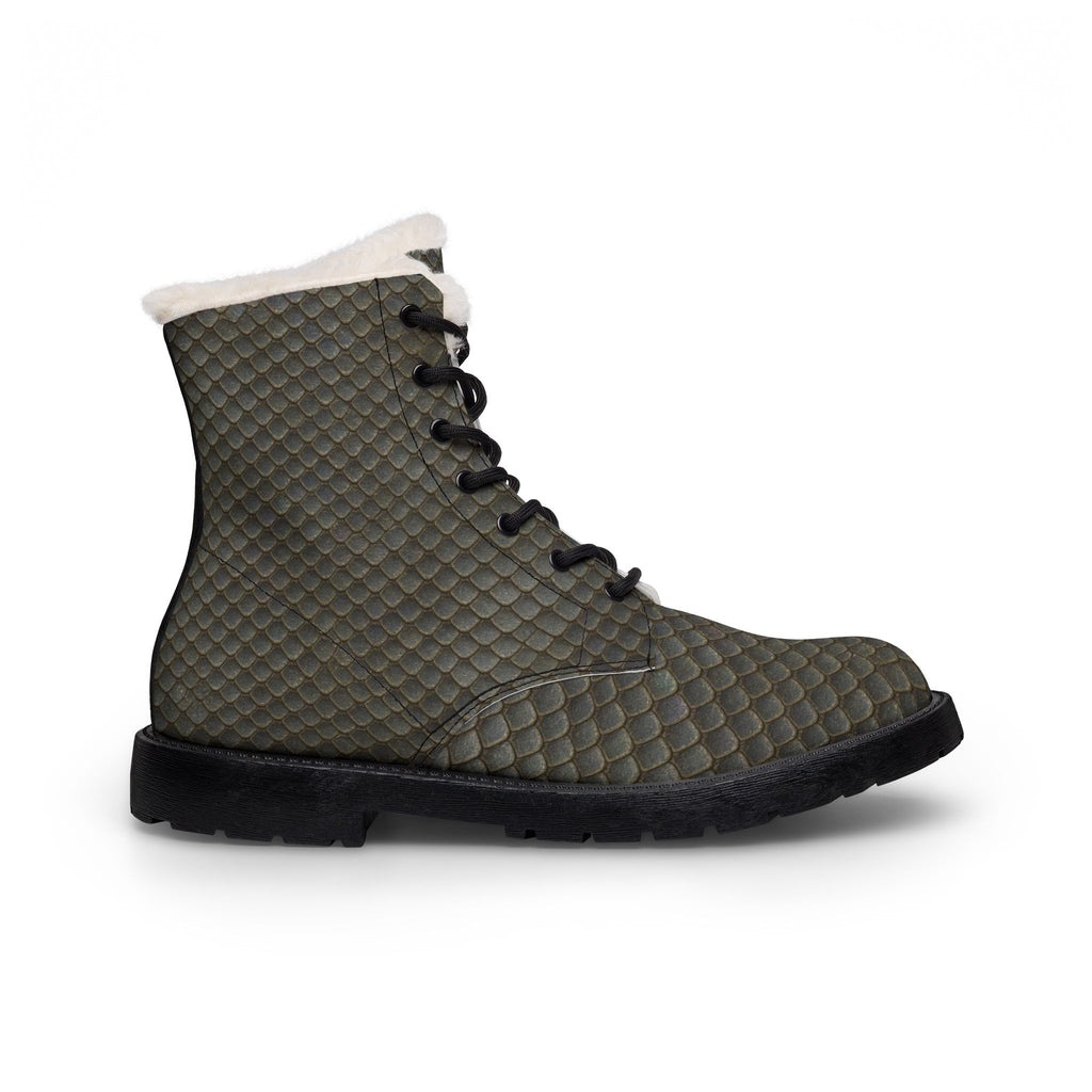 Women's Gray Quilt Print Leather Fur-Lined Boots
