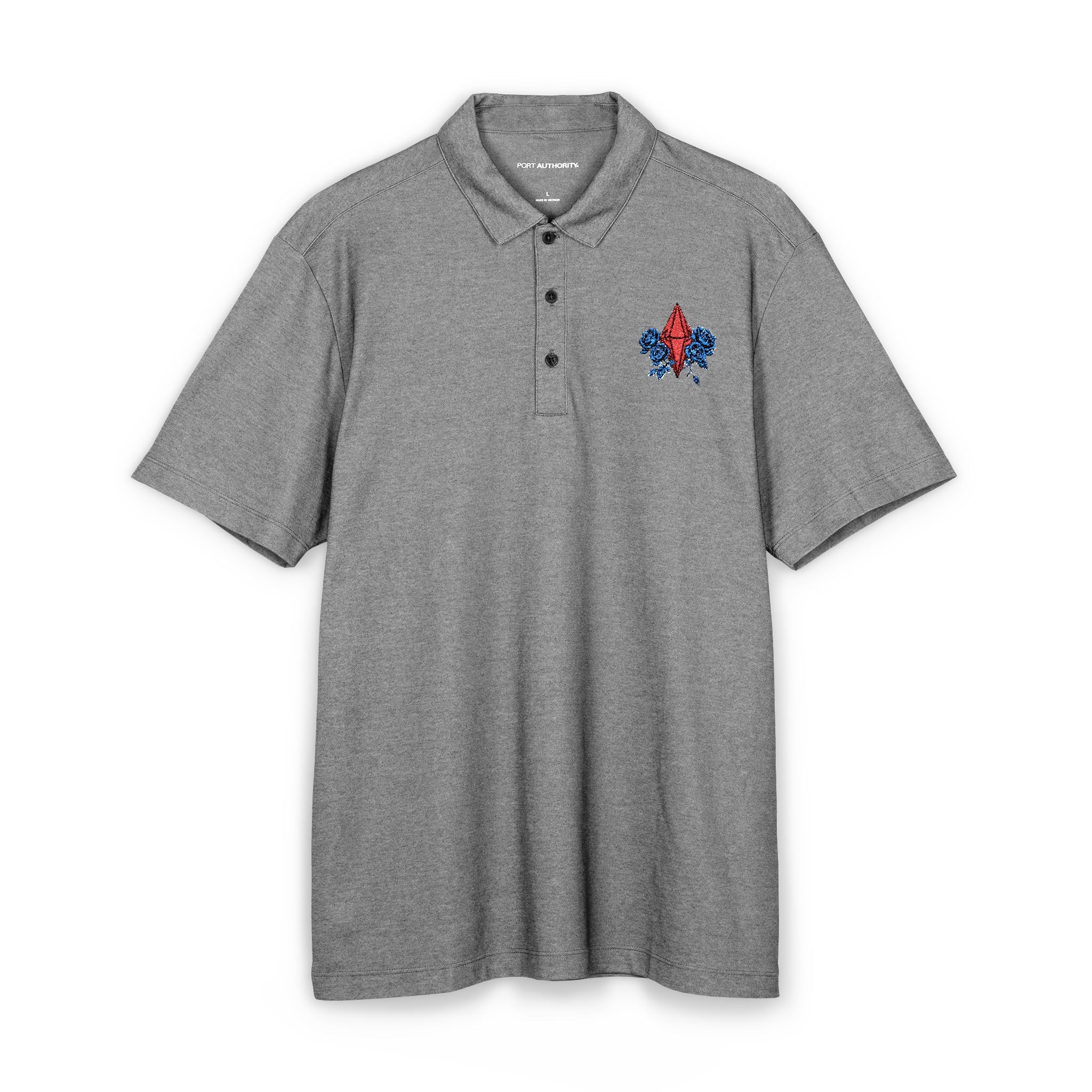 Men's Embroidered  Red Jewel & Blue Roses Crest Polo