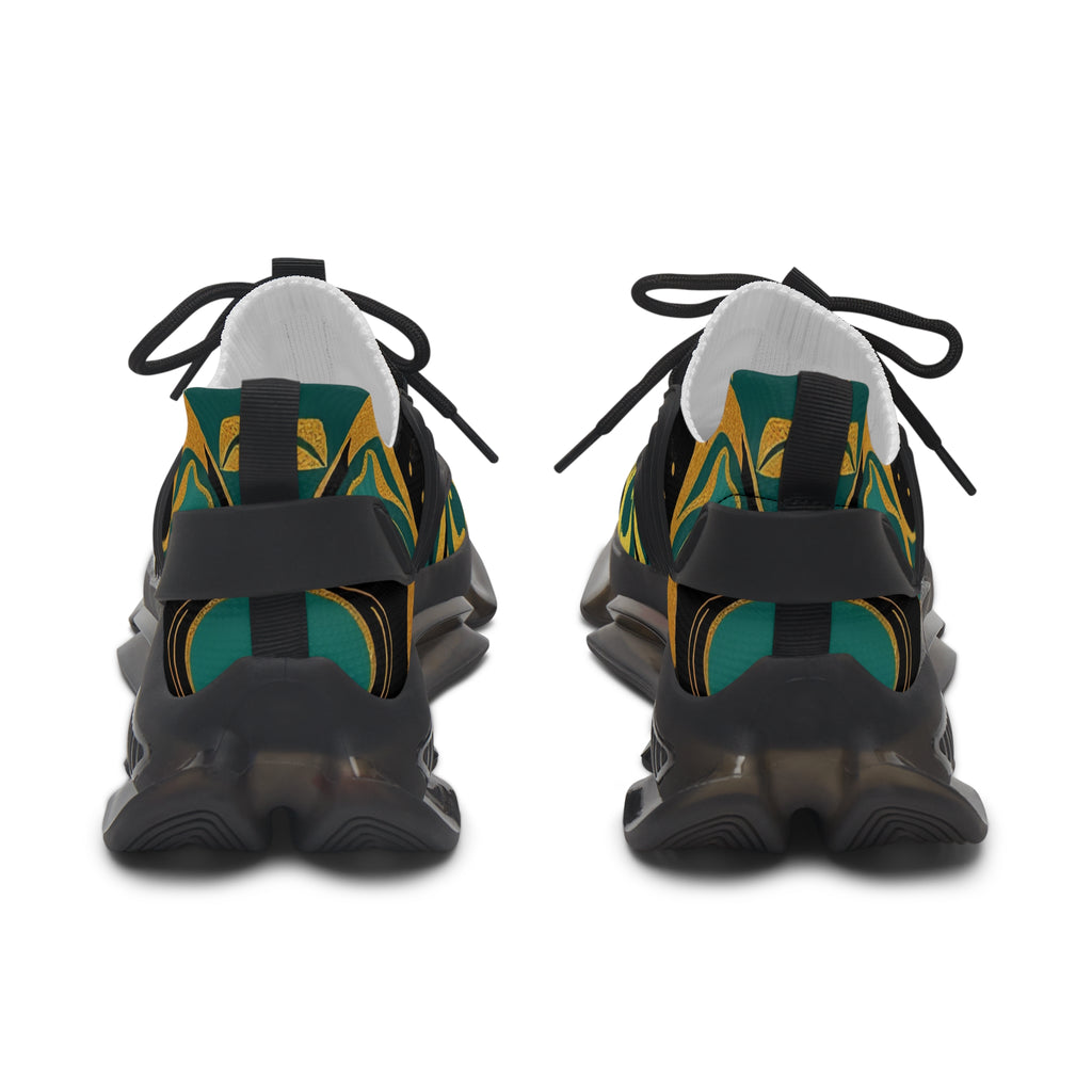 Women's Mesh Sneakers — Bold Abstract Green & Gold Athletic Shoes