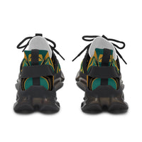 Women's Mesh Sneakers — Bold Abstract Green & Gold Athletic Shoes