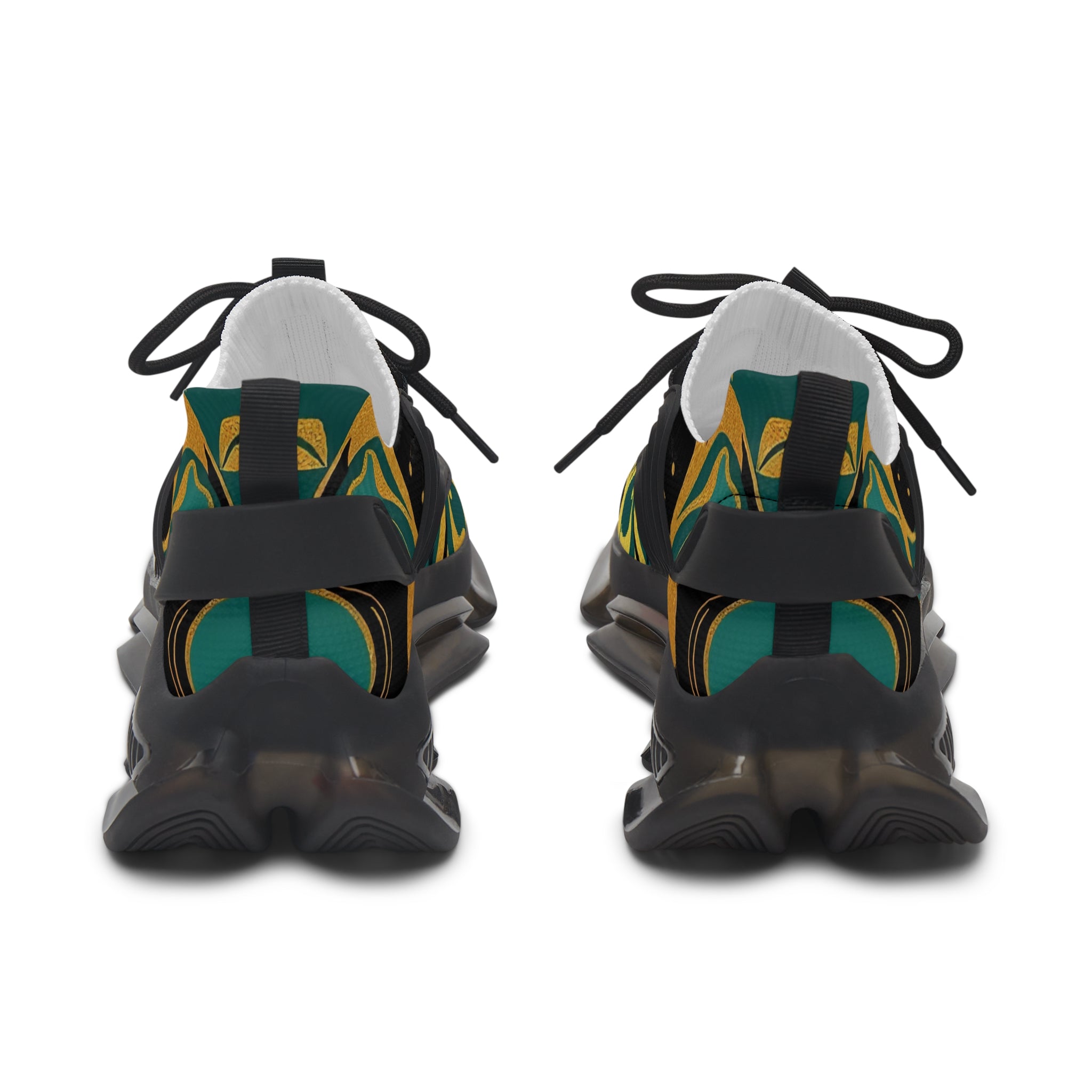 Women's Mesh Sneakers — Bold Abstract Green & Gold Athletic Shoes