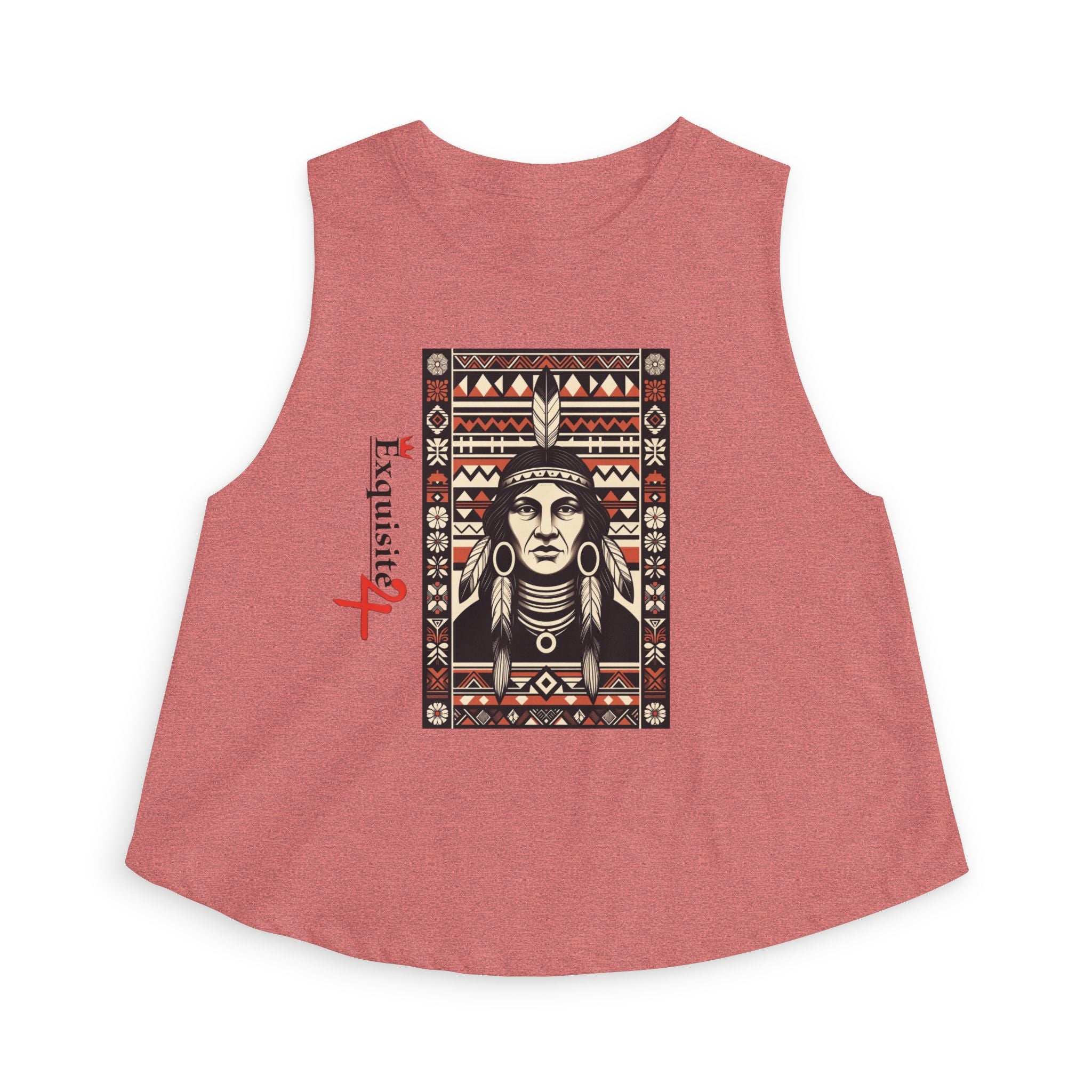 Native Inspired Tribal Portrait Crop Top — Boho Aztec Graphic Women's Tank
