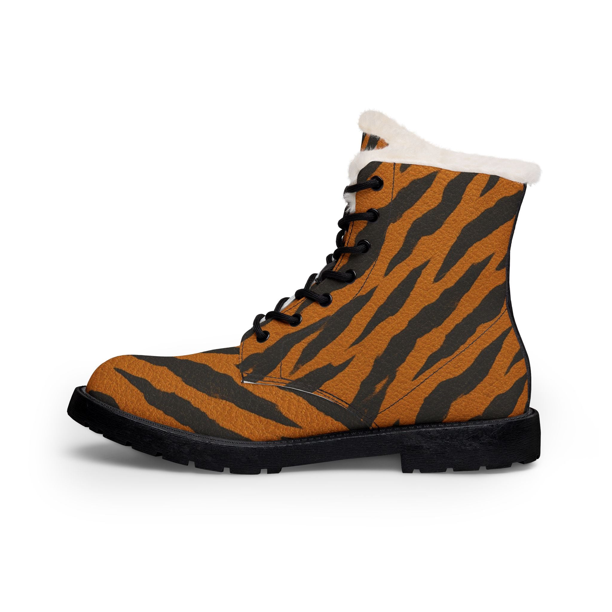 Women's Tiger Stripe Fur-Lined Leather Boots