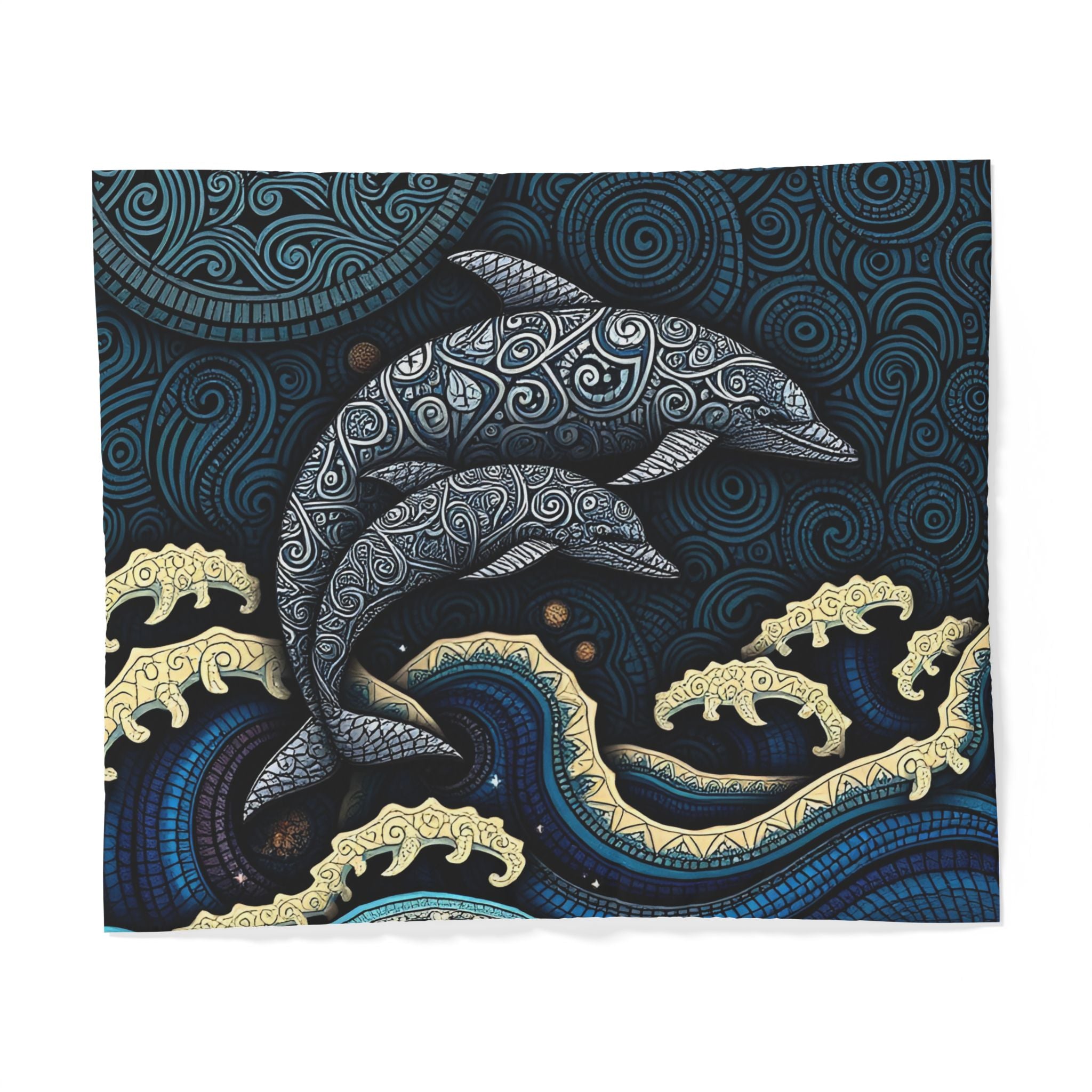 Dolphin Waves Duvet Cover — Nautical Boho Cotton Bedding