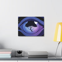 Night Tree Stretched Canvas Wall Art — Mystical Purple Galaxy Eye Design