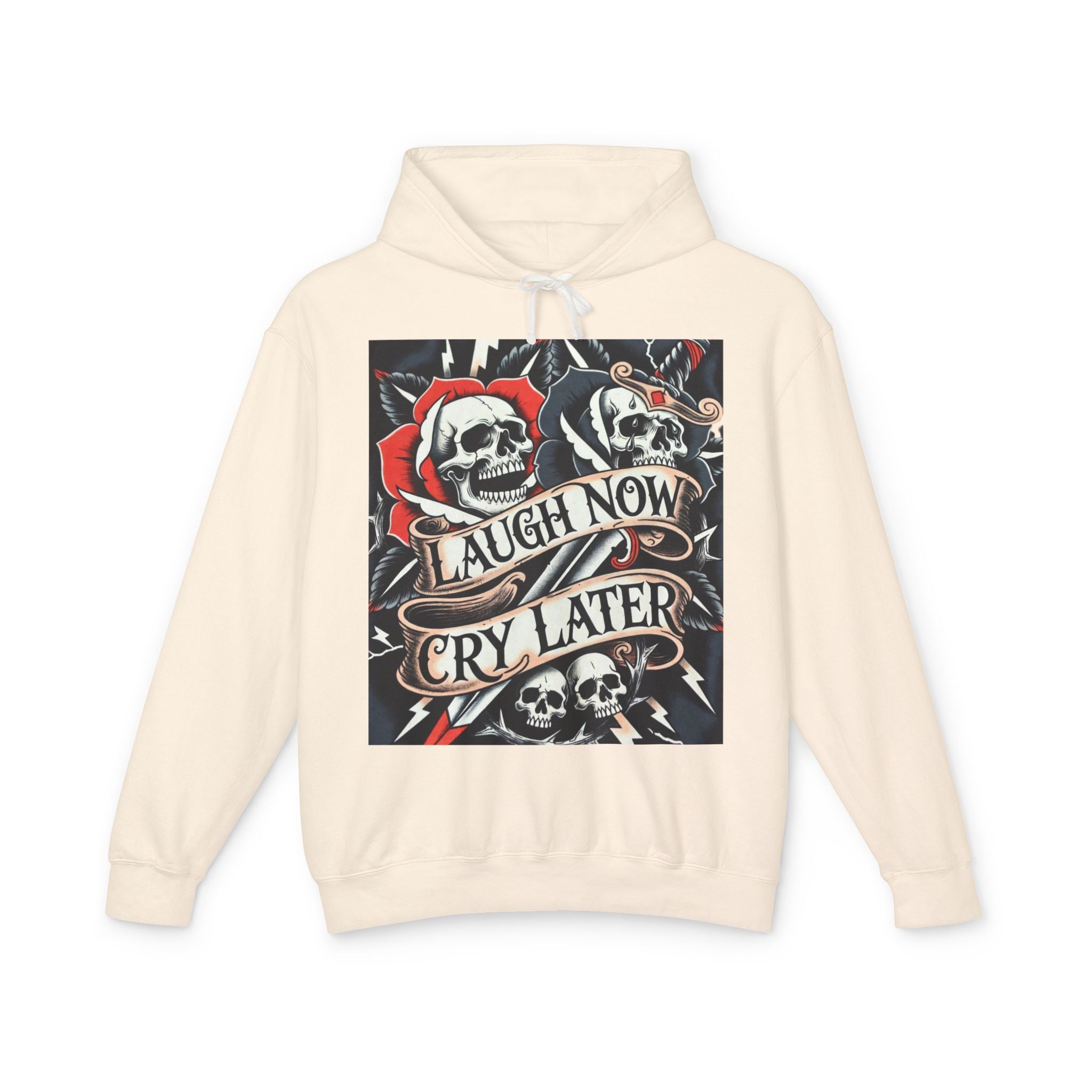Laugh Now Cry Later Skull Hoodie — Vintage Rose Graphic
