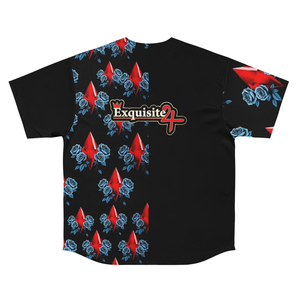 Baseball Jersey - Exquisite Red Diamond & Blue Roses Graphic