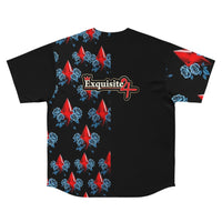 Baseball Jersey - Exquisite Red Diamond & Blue Roses Graphic