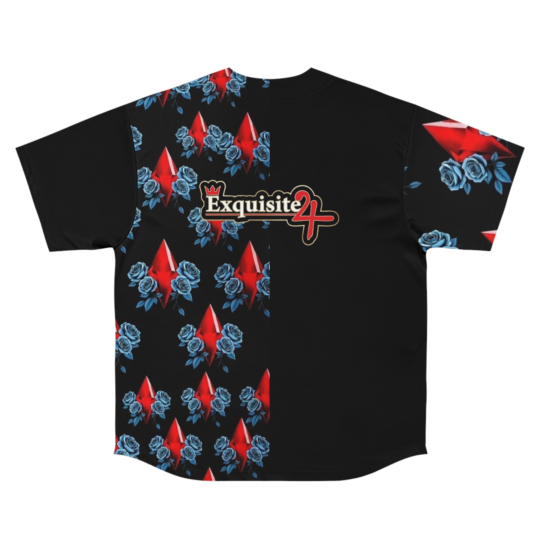 Baseball Jersey - Exquisite Red Diamond & Blue Roses Graphic