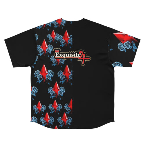 Baseball Jersey - Exquisite Red Diamond & Blue Roses Graphic