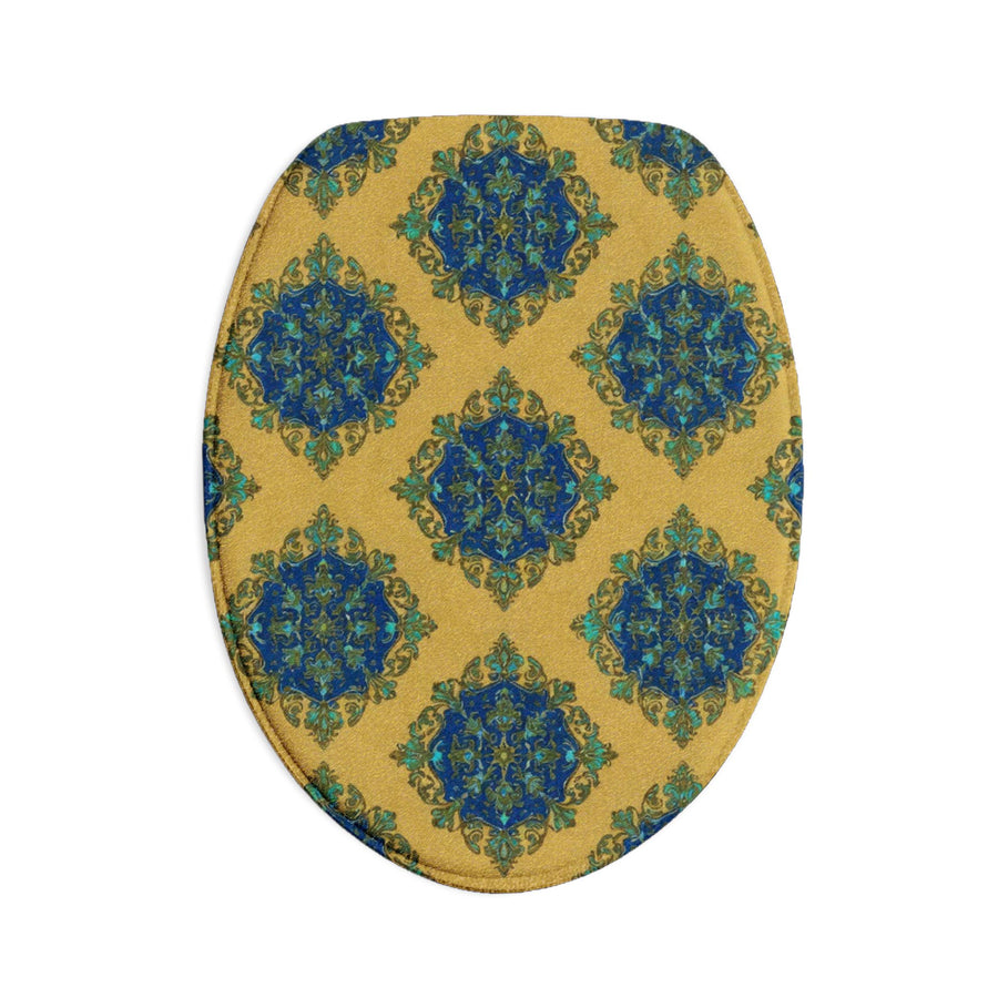 Bathroom Rug Set – Blue & Gold Moroccan Tile 3-Piece Toilet Bath Mat Set