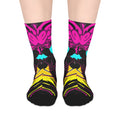 Vibrant Neon Tribal Mid-Length Socks — Bold Pink, Aqua & Yellow Graphic Design