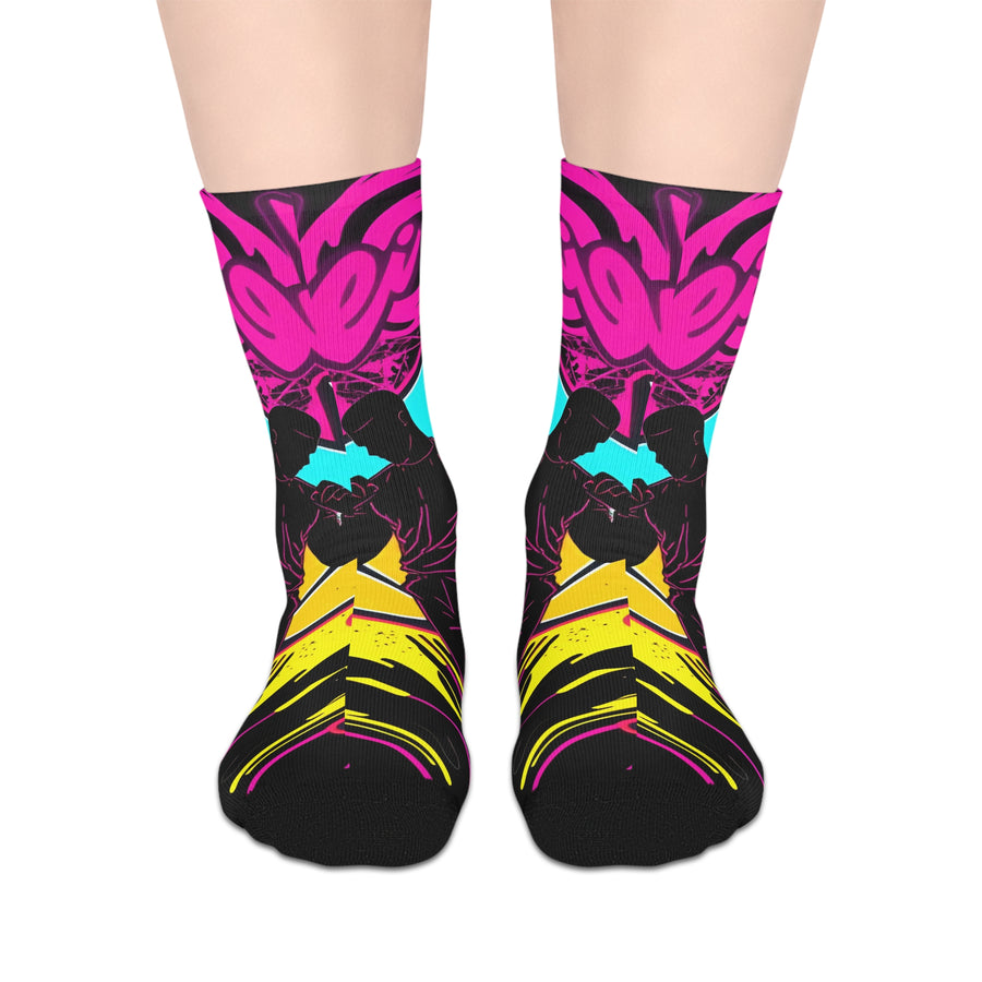 Vibrant Neon Tribal Mid-Length Socks