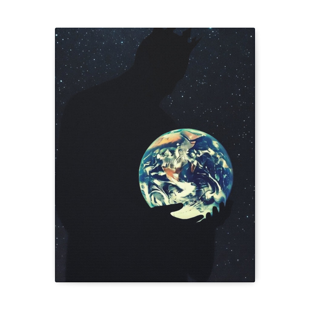 Earth Embrace Stretched Canvas — Cosmic Silhouette Wall Art