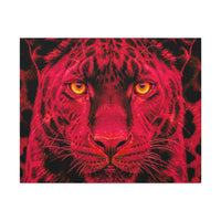 Red Panther Canvas Wall Art — Bold Neon Portrait Stretched Canvas