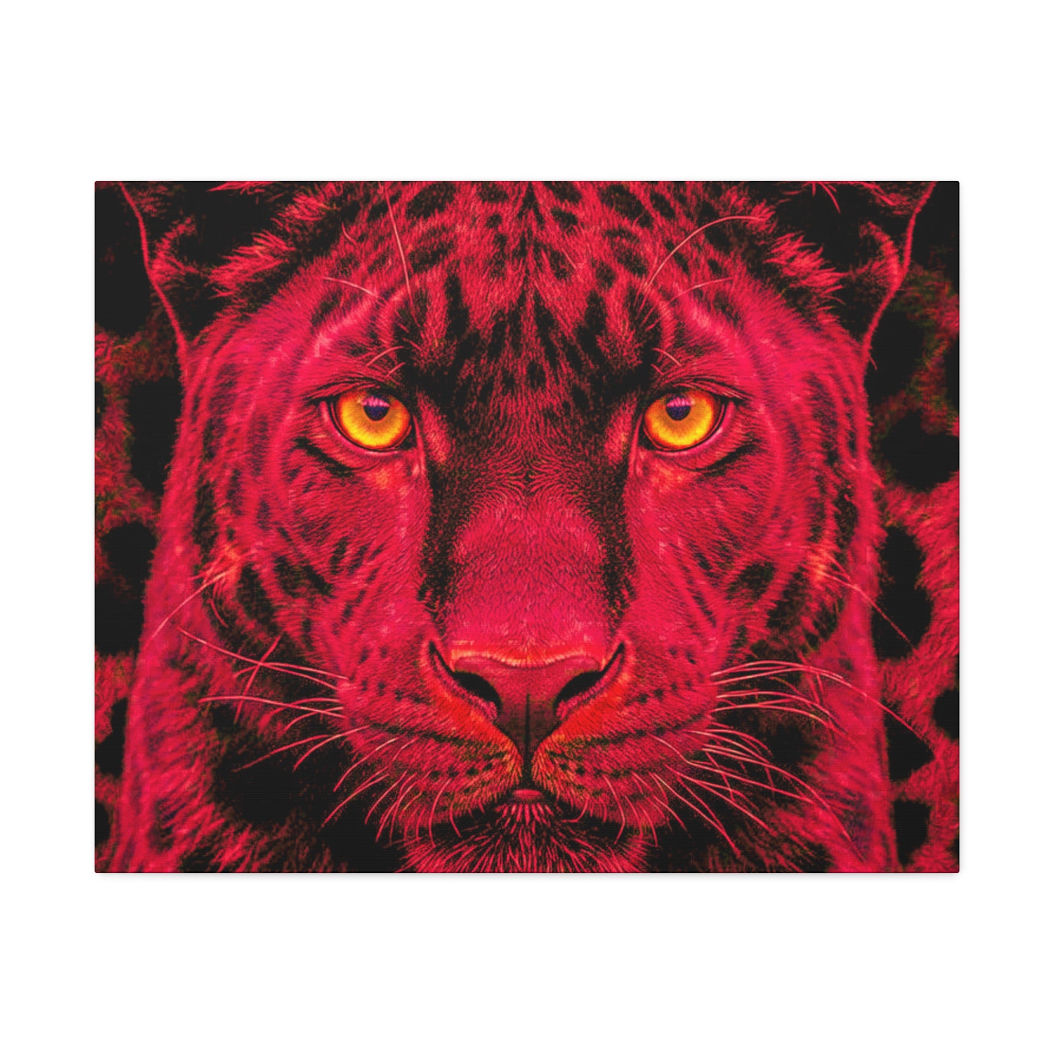 Red Panther Canvas Wall Art — Bold Neon Portrait Stretched Canvas