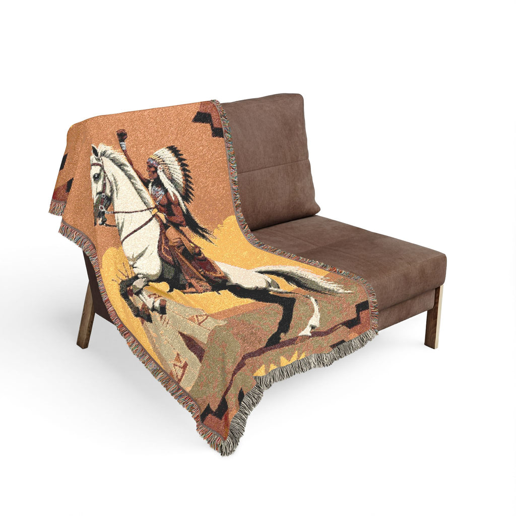 Native American Horse Woven Blanket — Southwestern Warrior Throw