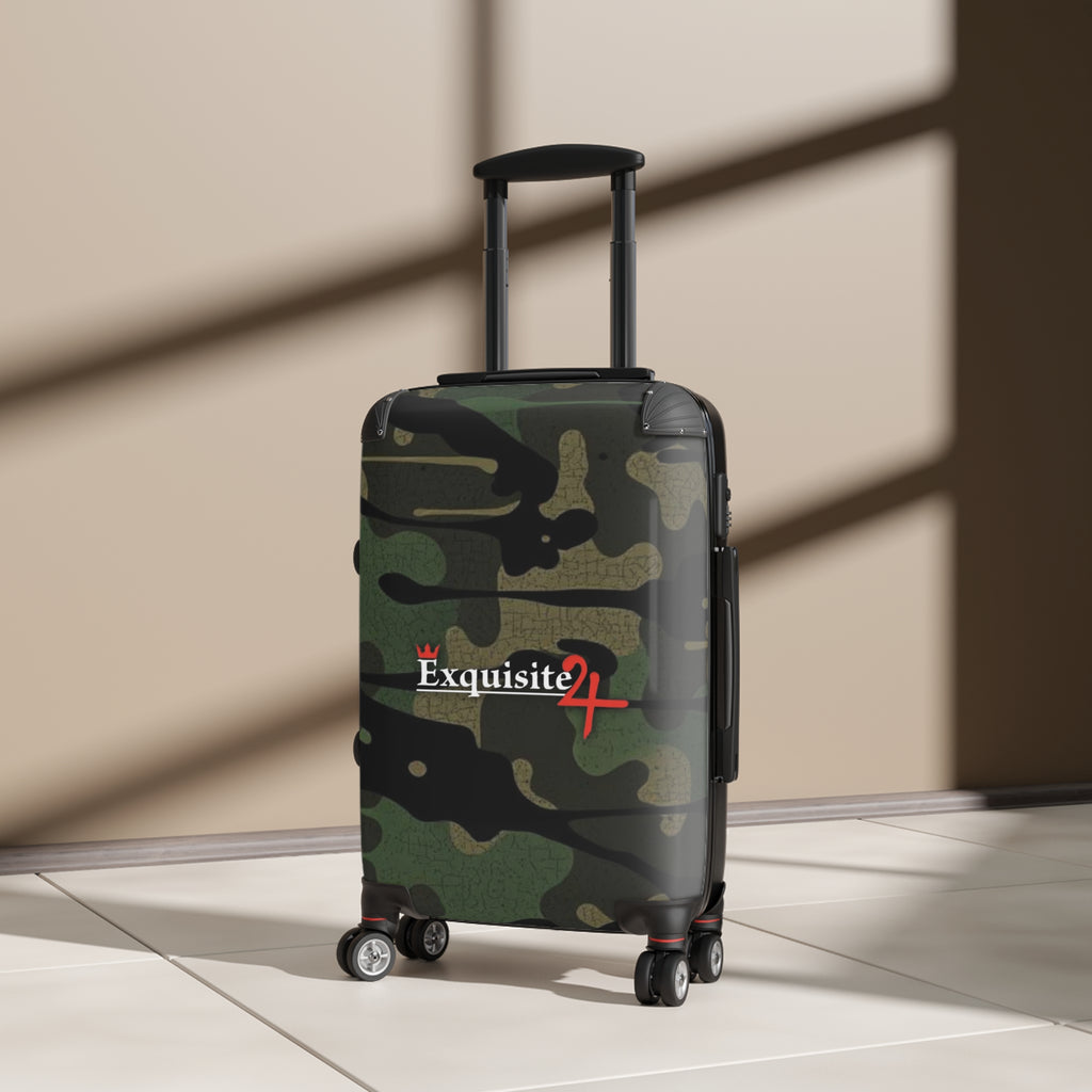Camo Carry-On Suitcase with "Exquisite 24" Logo – Compact Spinner Luggage