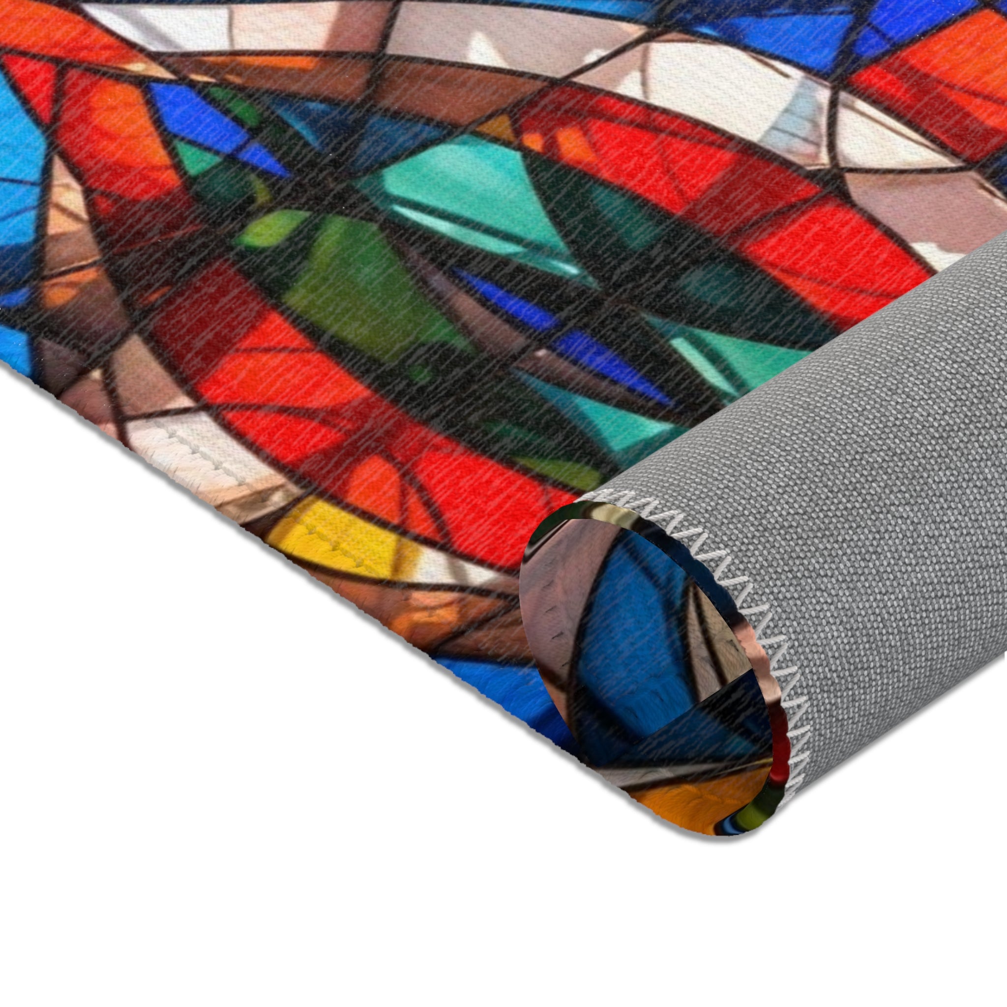 Stained Glass Mosaic Area Rug — Vibrant Geometric Decorative Floor Mat