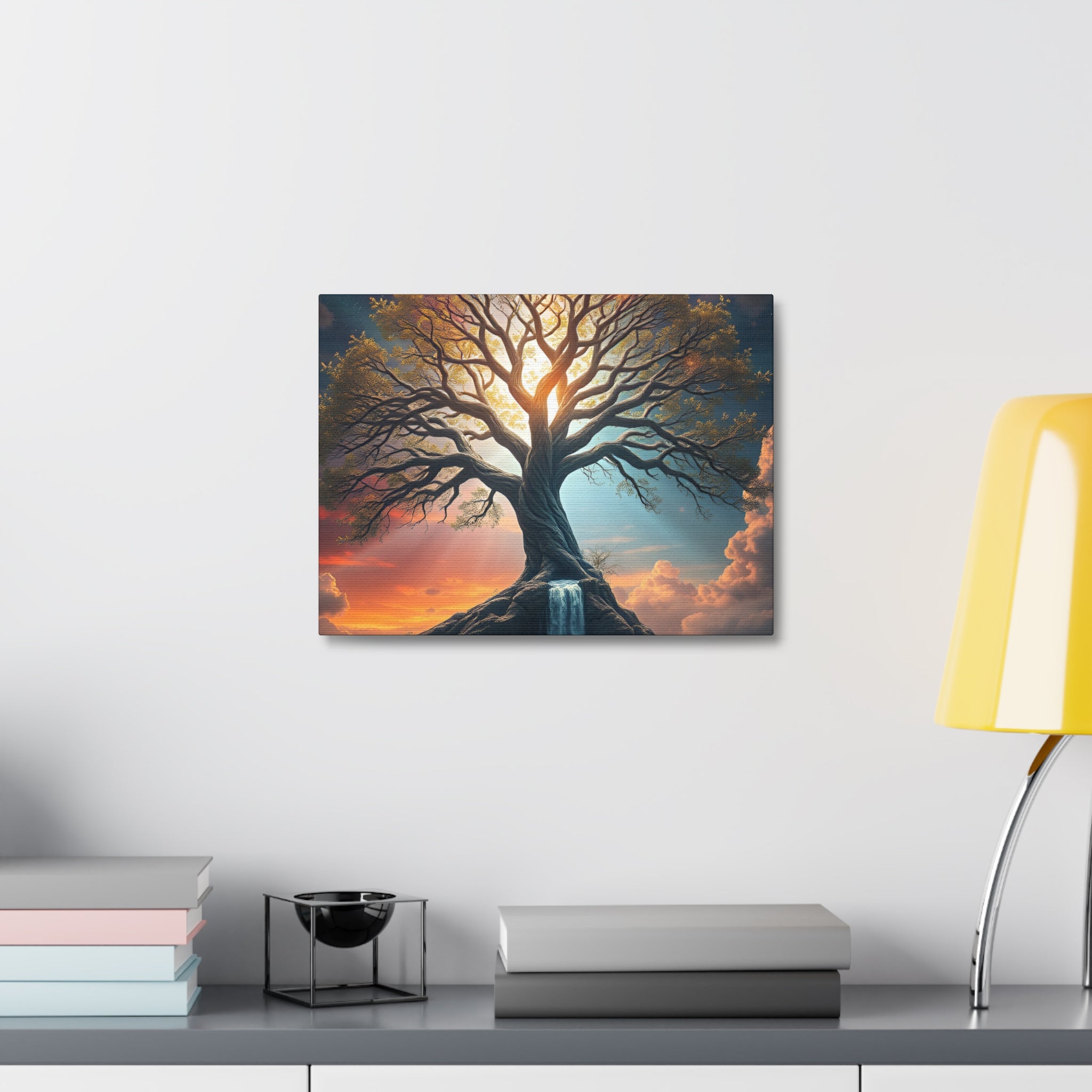 Tree of Light Stretched Canvas Wall Art – Inspirational Fantasy Landscape