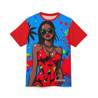 Tropical Pop Art Graphic Tee — Retro Beach Babe Design