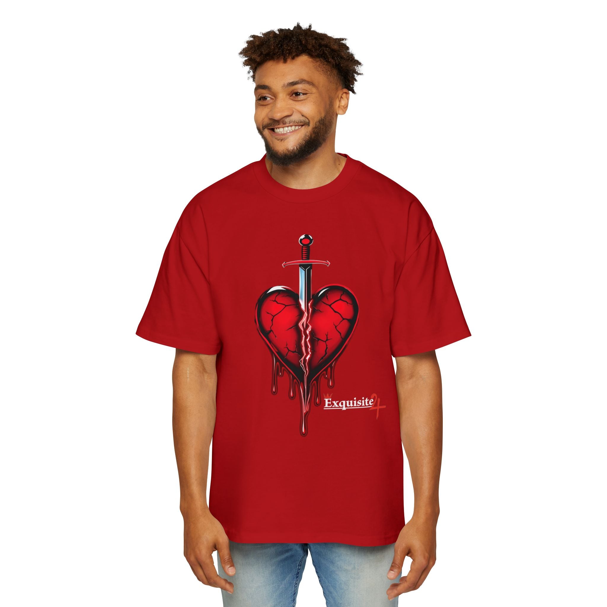 Oversized Graphic Tee — Bleeding Heart with Sword Design