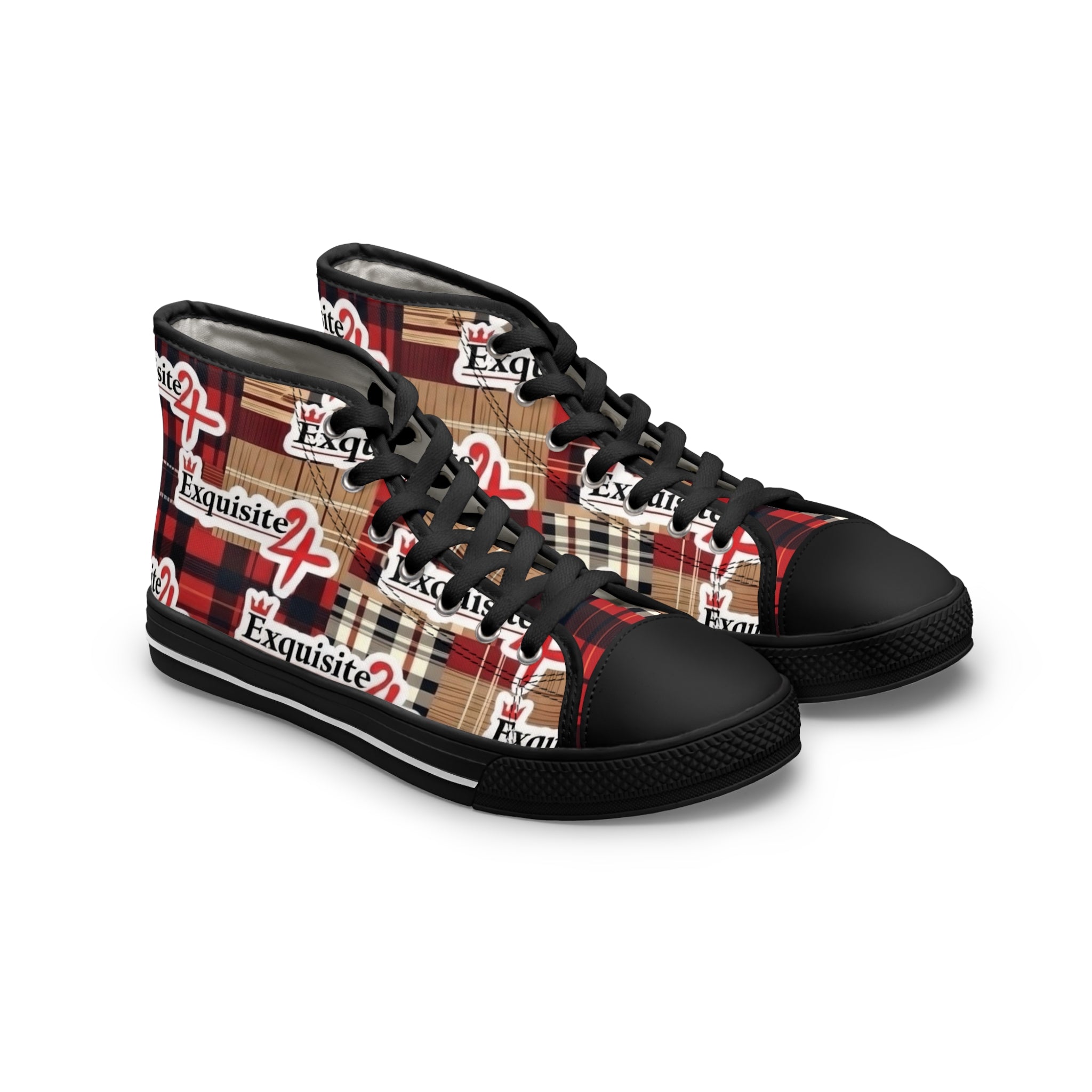 Plaid 'Exquisite 24’ High Top Sneakers — Women's Casual Retro Streetwear