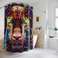 Leopard Gaze Shower Curtain — Vibrant Neon Jungle Tiger Bathroom Decor