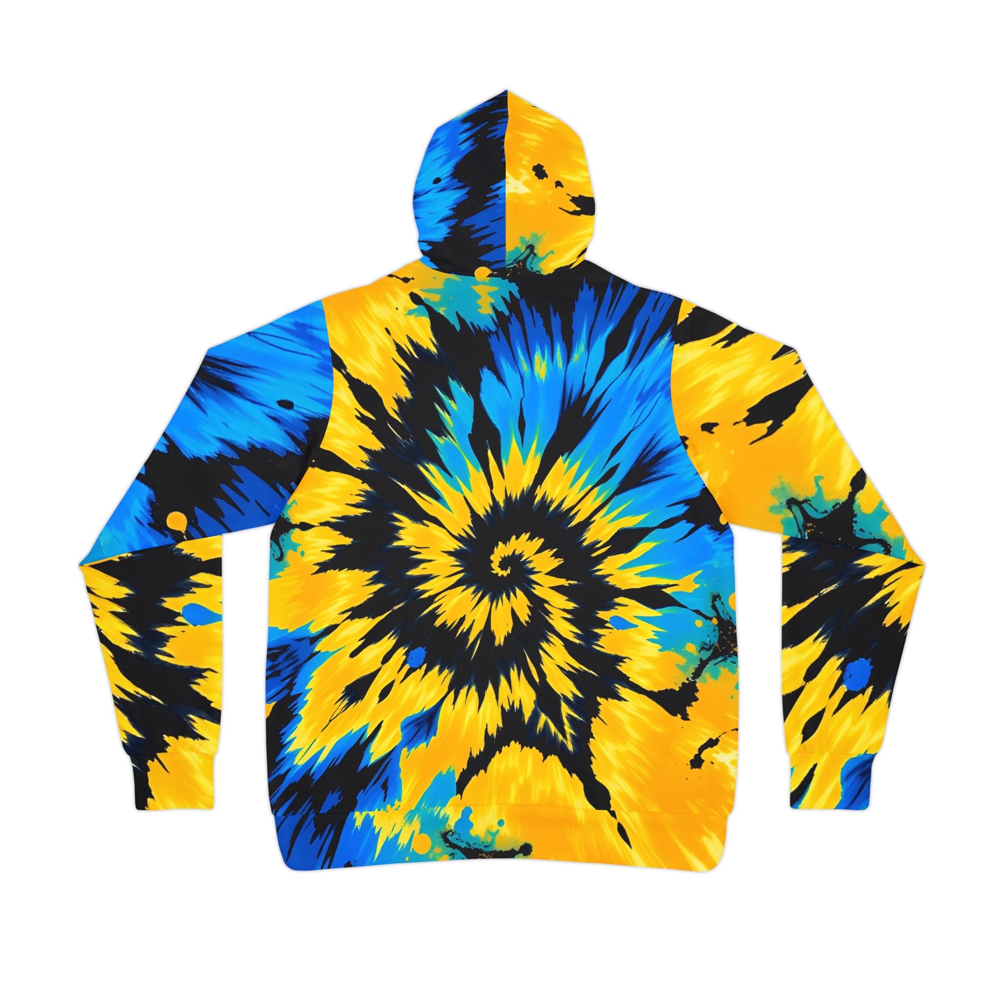 Tie-Dye Spiral Athletic Hoodie – Blue & Yellow Swirl Performance Pullover