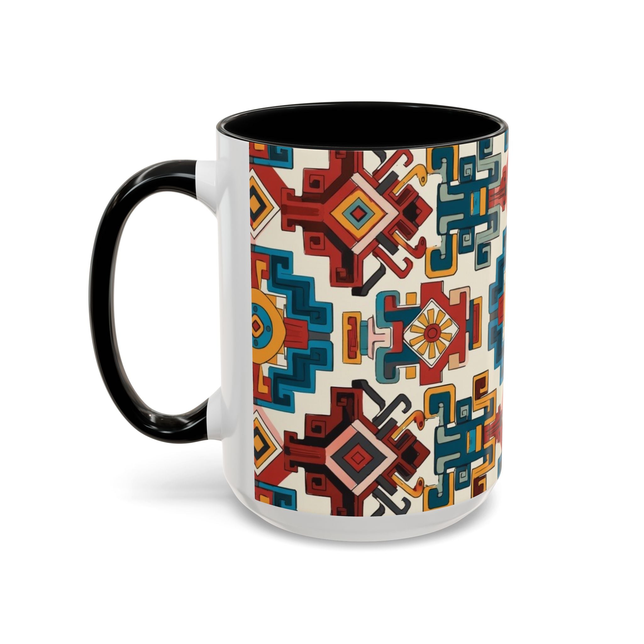 Southwestern Geometric Accent Mug — Color Interior Ceramic Coffee Cup