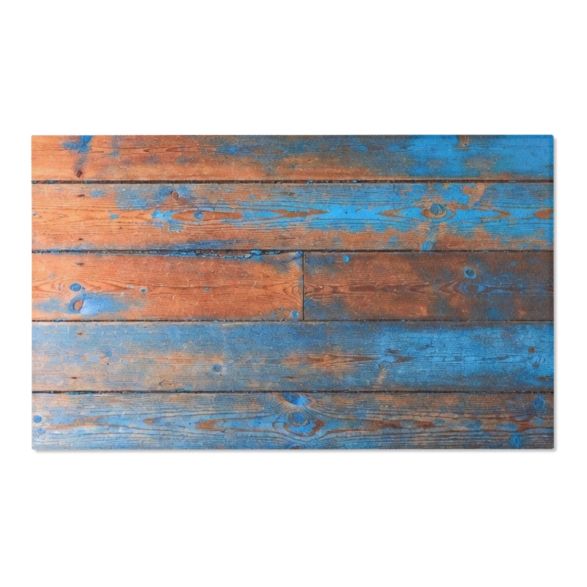 Rustic Blue Patina Wood Area Rug — Distressed Coastal Floor Decor