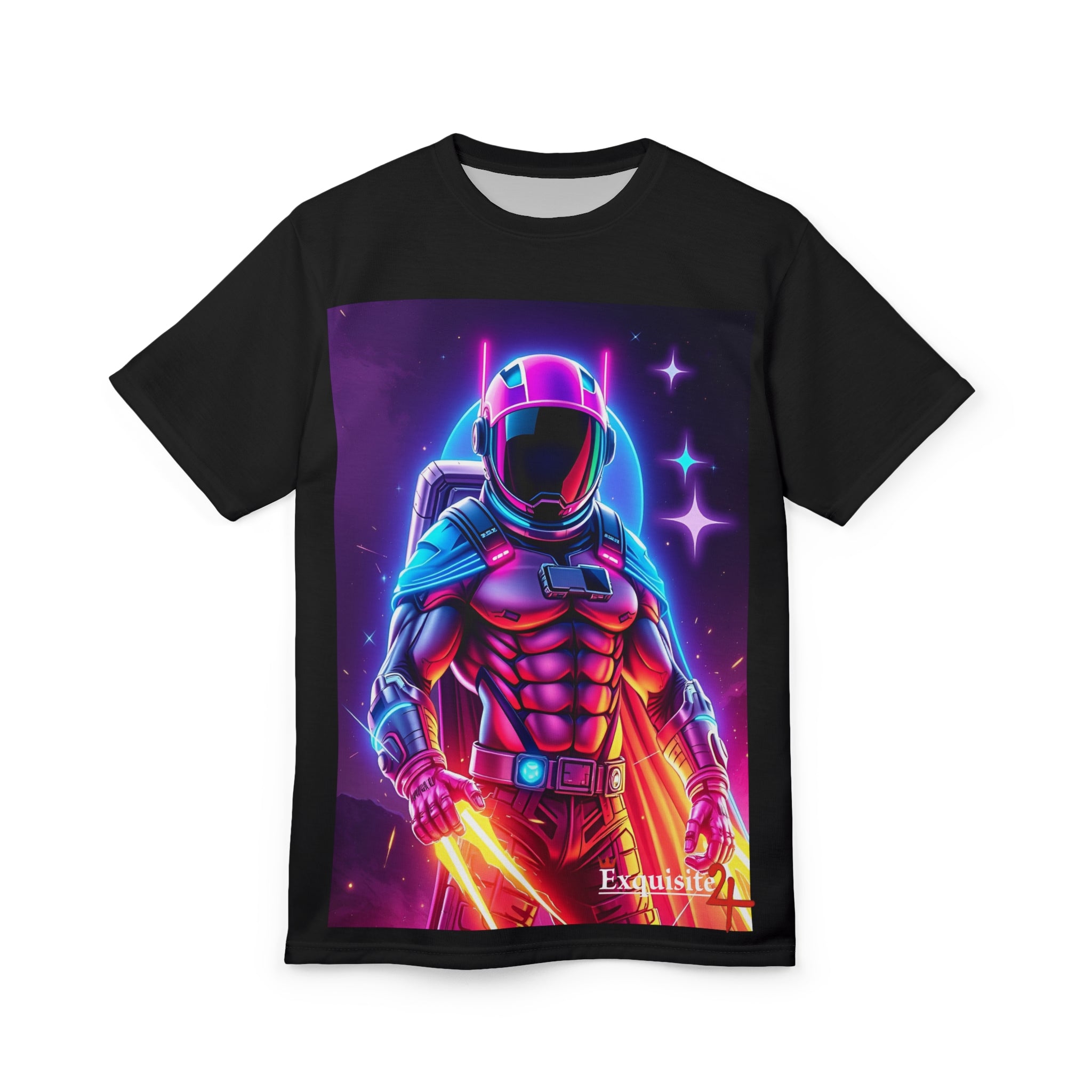 Neon Space Warrior T‑Shirt — Retro Sci‑Fi Astronaut Graphic Tee