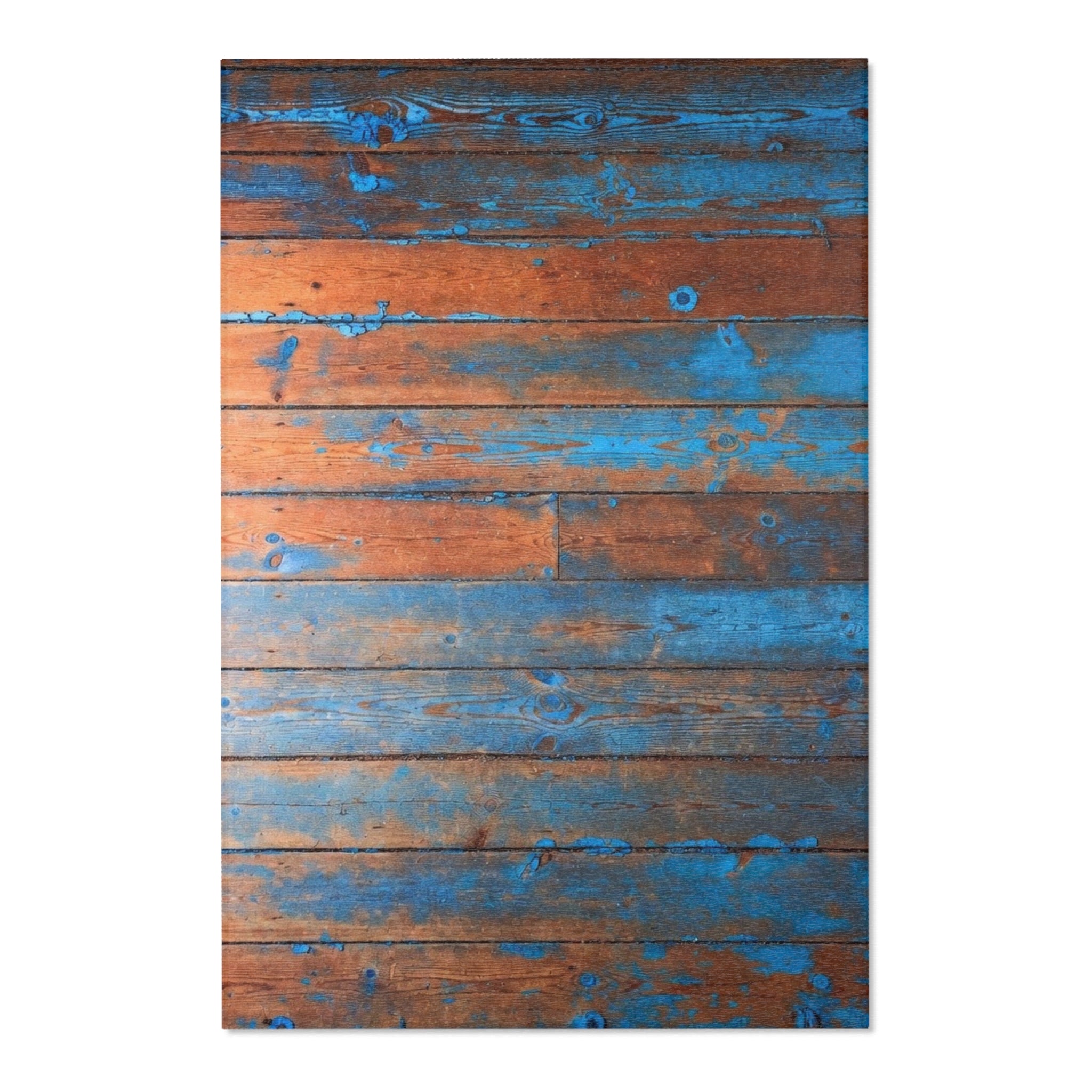 Rustic Blue Patina Wood Area Rug — Distressed Coastal Floor Decor