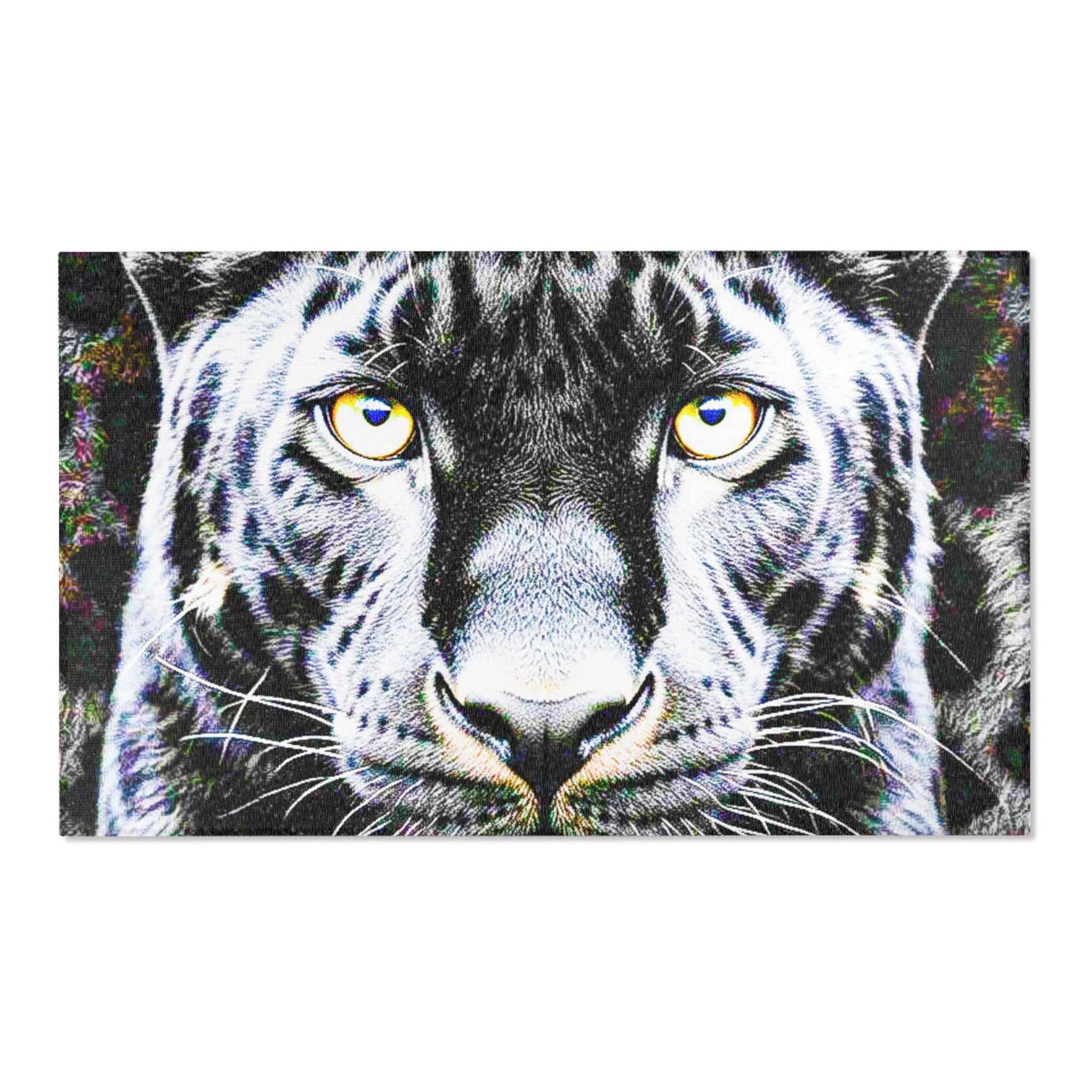 Leopard Portrait Area Rug — Bold Black & White Animal Print Accent Rug