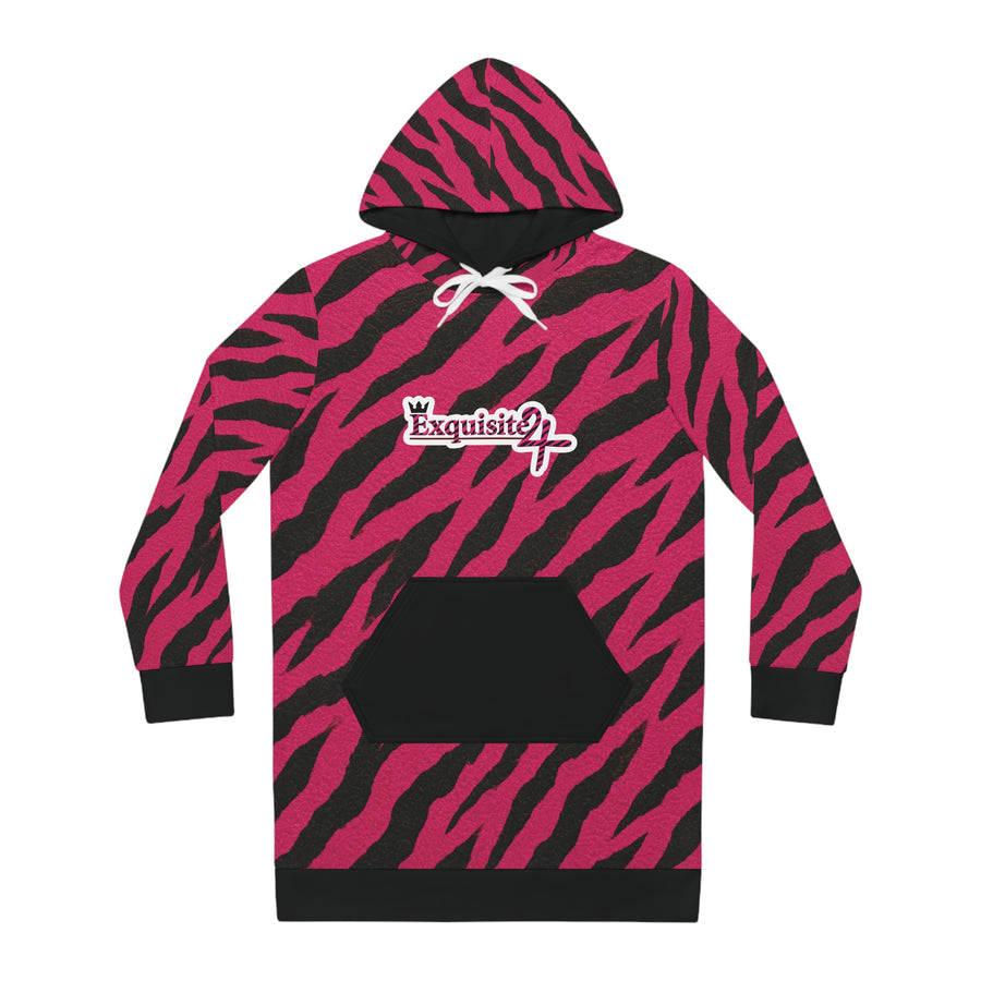 Pink Tiger Print Hoodie Dress